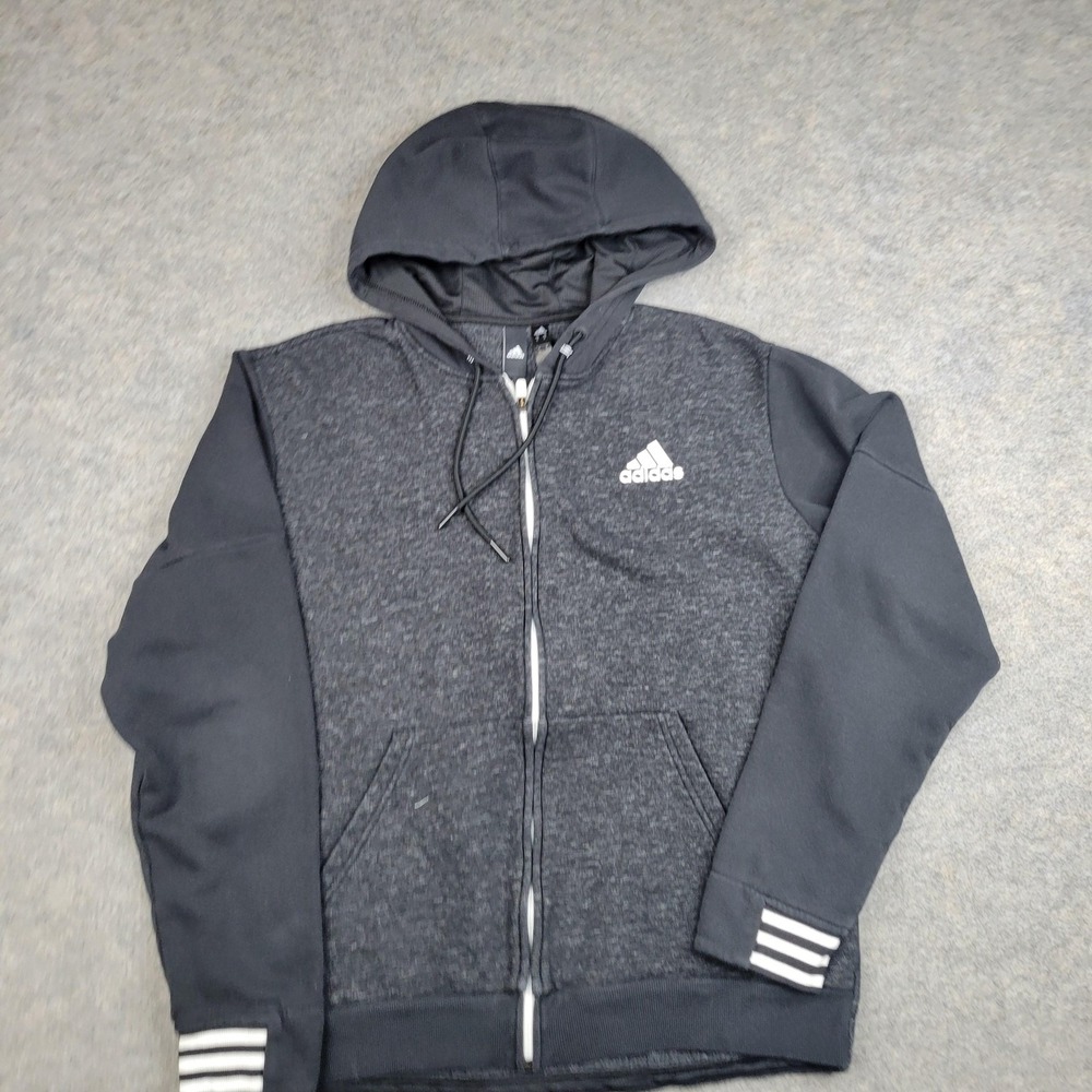 Adidas Hoodie Mens Medium‎ Gray Fleece Full Zip Sweatshirt Colorblock Pockets